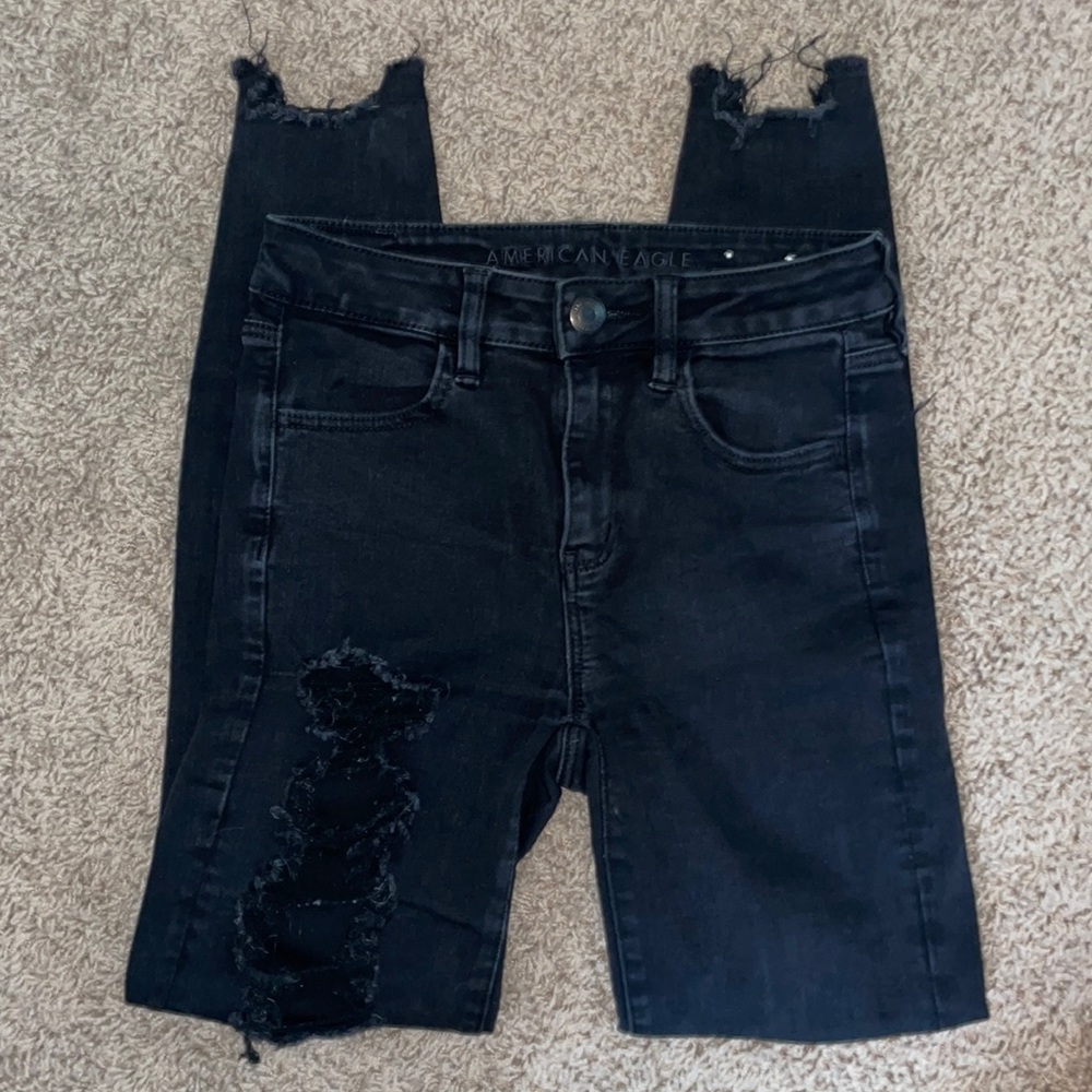 AE ripped black high rise jeggings